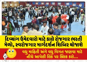 દિવ્યાંગ ઉમેદવારો માટે કાલે રોજગાર ભરતી મેળો, સ્વરોજગાર માર્ગદર્શન શિબિર યોજાશે