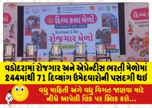 વડોદરામાં રોજગાર અને એપ્રેન્ટીસ ભરતી મેળોમાં 244માંથી 71 દિવ્યાંગ ઉમેદવારોની પસંદગી થઇ