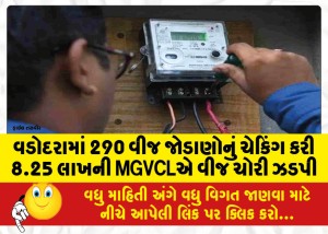 વડોદરામાં 290 વીજ જોડાણોનું ચેકિંગ કરી 8.25 લાખની MGVCLએ વીજ ચોરી ઝડપી