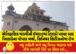 ઐતિહાસિક માંડવીની ઇમારતમાં તિરાડો પડ્યા બાદ પિલ્લરોના પોપડા ખર્યા, સિનિયર સિટીઝનોમાં રોષ