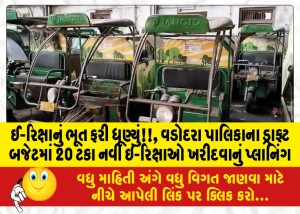 ઈ-રિક્ષાનું ભૂત ફરી ધૂણ્યું!!, વડોદરા પાલિકાના ડ્રાફ્ટ બજેટમાં 20 ટકા નવી ઇ-રિક્ષાઓ ખરીદવાનું પ્લાનિંગ
