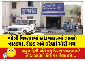 ગોત્રી વિસ્તારમાં બંધ મકાનમાં તસ્કરો  ત્રાટક્યા, રોકડ અને ઘરેણાં ચોરી ગયા