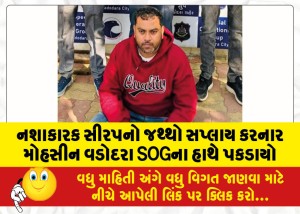 નશાકારક સીરપનો જથ્થો સપ્લાય કરનાર મોહસીન વડોદરા SOGના હાથે પકડાયો