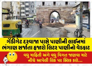 ગેંડીગેટ દરવાજા પાસે પાણીની લાઈનમાં ભંગાણ સર્જાતા હજારો લિટર પાણીનો વેડફાટ