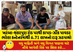 ખટંબા-શંકરપુરા રોડ પરથી કાપડ-ઝીંક પાવડર ભરેલા કન્ટેનરમાંથી 6.71 લાખનો દારૂ ઝડપાયો