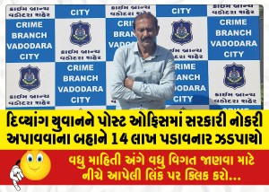 દિવ્યાંગ યુવાનને પોસ્ટ ઓફિસમાં સરકારી નોકરી અપાવવાના બહાને 14 લાખ પડાવનાર ઝડપાયો
