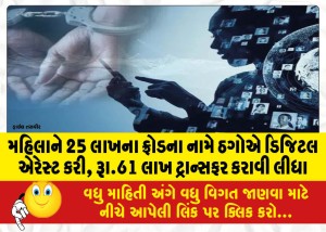 મહિલાને 25 લાખના ફ્રોડના નામે ઠગોએ ડિજિટલ એરેસ્ટ કરી, રૂા.61 લાખ ટ્રાન્સફર કરાવી લીધા