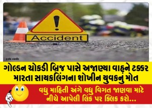 ગોલ્ડન ચોકડી બ્રિજ પાસે અજાણ્યા વાહને ટક્કર મારતા સાયકલિંગના શોખીન યુવકનું મોત