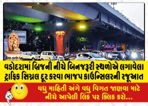 વડોદરામાં બ્રિજની નીચે બિનજરૂરી સ્થળોએ લગાવેલા ટ્રાફિક સિગ્નલ દૂર કરવા ભાજપ કાઉન્સિલરની રજૂઆત