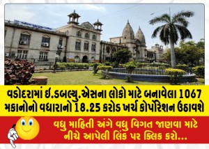 વડોદરામાં ઇ.ડબલ્યુ.એસના લોકો માટે બનાવેલા 1067 મકાનોનો વધારાનો 18.25 કરોડ ખર્ચ કોર્પોરેશન ઉઠાવશે