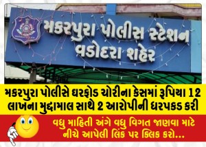 મકરપુરા પોલીસે ઘરફોડ ચોરીના કેસમાં રૂપિયા 12 લાખના મુદ્દામાલ સાથે 2 આરોપીની ધરપકડ કરી