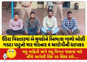 ઉંડેરા વિસ્તારમાં બે યુવકોને બિભત્સ ગાળો બોલી ગડદા પાટુનો માર મારનાર 4 આરોપીની ધરપકડ
