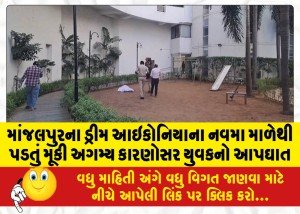માંજલપુરના ડ્રીમ આઇકોનિયાના નવમા માળેથી પડતું મૂકી અગમ્ય કારણોસર યુવકનો આપઘાત