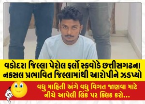વડોદરા જિલ્લા પેરોલ ફર્લો સ્કવોડે છત્તીસગઢના નક્સલ પ્રભાવિત જિલ્લામાંથી આરોપીને ઝડપ્યો