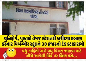 યુનિફોર્મ, પુસ્તકો તેમજ સ્ટેશનરી ખરીદવા દબાણ કરનાર વિબગ્યોર સ્કૂલને ૩૦ હજારનો દંડ ફટાકારાયો