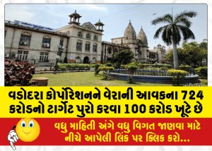 વડોદરા કોર્પોરેશનને વેરાની આવકના 724 કરોડનો ટાર્ગેટ પુરો કરવા 100 કરોડ ખૂટે છે