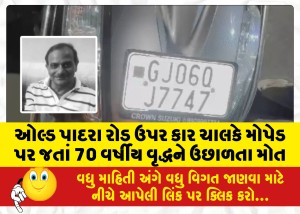 ઓલ્ડ પાદરા રોડ ઉપર કાર ચાલકે મોપેડ પર જતાં 70 વર્ષીય વૃદ્ધને ઉછાળતા મોત