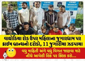 વાઘોડિયા રોડ ઉપર મહિલાના જુગારધામ પર ક્રાઇમ બ્રાન્ચનો દરોડો, 11 જુગારીયા ઝડપાયા