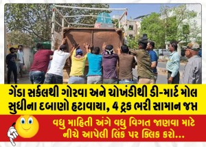 ગેંડા સર્કલથી ગોરવા અને ચોખંડીથી ડી-માર્ટ મોલ સુધીના દબાણો હટાવાયા, 4 ટ્રક ભરી સામાન જપ્ત