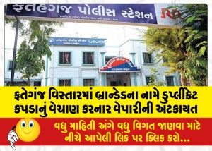 ફતેગંજ વિસ્તારમાં બ્રાન્ડેડના નામે ડુપ્લીકેટ કપડાનું વેચાણ કરનાર વેપારીની અટકાયત