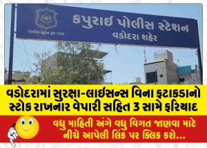 વડોદરામાં સુરક્ષા-લાઇસન્સ વિના ફટાકડાનો સ્ટોક રાખનાર વેપારી સહિત 3 સામે ફરિયાદ