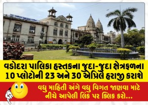 વડોદરા પાલિકા હસ્તકના જુદા-જુદા ક્ષેત્રફળના 10 પ્લોટોની 23 અને 30 એપ્રિલે હરાજી કરાશે