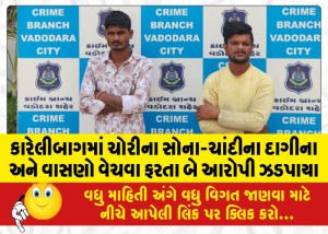 કારેલીબાગમાં ચોરીના સોના-ચાંદીના દાગીના અને વાસણો વેચવા ફરતા બે આરોપી ઝડપાયા