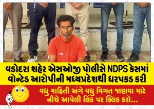 વડોદરા શહેર એસઓજી પોલીસે NDPS કેસમાં વોન્ટેડ આરોપીની મધ્યપ્રદેશથી ધરપકડ કરી