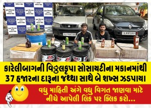 કારેલીબાગની વિઠ્ઠલકૃપા સોસાયટીના મકાનમાંથી 37 હજારના દારૂના જથ્થા સાથે બે શખ્સ ઝડપાયા