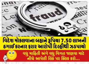 વિદેશ મોકલવાના બહાને રૂપિયા 7.50 લાખની ઠગાઈ કરનાર ફરાર આરોપી દિલ્હીથી ઝડપાયો