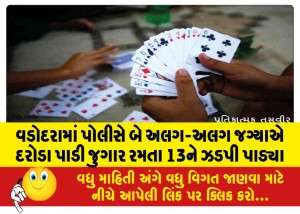 વડોદરામાં પોલીસે બે અલગ-અલગ જગ્યાએ દરોડા પાડી જુગાર રમતા 13ને ઝડપી પાડ્યા