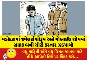 વડોદરામાં જ્વેલર્સ શોરૂમ અને મોબાઈલ શોપમાં ગ્રાહક બની ચોરી કરનાર ઝડપાયો