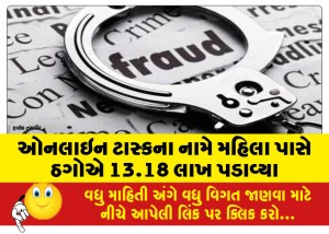 ઓનલાઇન ટાસ્કના નામે મહિલા પાસે ઠગોએ 13.18 લાખ પડાવ્યા