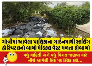ગોત્રીમાં આવેલા પાલિકાના ગાર્ડનમાંથી સ્ટર્લિંગ હોસ્પિટલનો બાયો મેડિકલ વેસ્ટ મળતા હોબાળો