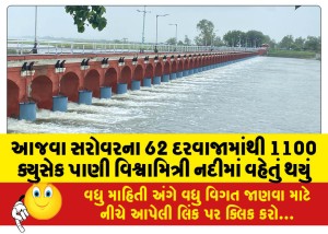 આજવા સરોવરના 62 દરવાજામાંથી 1100 ક્યુસેક પાણી વિશ્વામિત્રી નદીમાં વહેતું થયું
