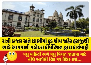 રાત્રી બજાર અને છાણીમાં ફુડ શોપ જાહેર હરાજીથી ભાડે આપવાની વડોદરા કોર્પોરેશન દ્વારા કાર્યવાહી