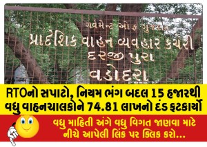 RTOનો સપાટો, નિયમ ભંગ બદલ 15 હજારથી વધુ વાહનચાલકોને 74.81 લાખનો દંડ ફટકાર્યો