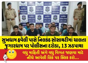 સુખધામ હવેલી પાસે નિલકંઠ સોસાયટીમાં ચાલતા જુગારધામ પર પોલીસના દરોડા, 13 ઝડપાયા