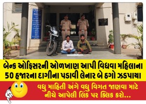 બેન્ક ઓફિસરની ઓળખાણ આપી વિધવા મહિલાના 50 હજારના દાગીના પડાવી લેનાર બે ઠગો ઝડપાયા