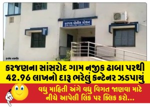 કરજણના સાંસરોદ ગામ નજીક ઢાબા પરથી 42.96 લાખનો દારૂ ભરેલું કન્ટેનર ઝડપાયું