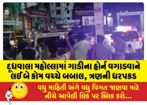 દૂધવાલા મહોલ્લામાં ગાડીના હોર્ન વગાડવાને લઈ બે કોમ વચ્ચે બબાલ, ત્રણની ધરપકડ