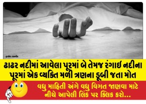 ઢાઢર નદીમાં આવેલા પૂરમાં બે તેમજ રંગાઇ નદીના પૂરમાં એક વ્યક્તિ મળી ત્રણના ડૂબી જતા મોત