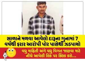 સાળાને મળવા આવેલો દારૂના ગુનામાં 7 વર્ષથી ફરાર આરોપી પોર પાસેથી ઝડપાયો