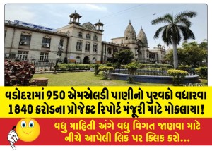 વડોદરામાં 950 એમએલડી પાણીનો પુરવઠો વધારવા 1840 કરોડના પ્રોજેક્ટ રિપોર્ટ મંજૂરી માટે મોકલાયા!
