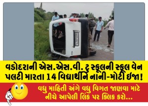 વડોદરાની એસ.એસ.વી. ટુ સ્કૂલની સ્કૂલ વેન પલટી મારતા 14 વિદ્યાર્થીને નાની-મોટી ઇજા