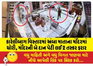 કારેલીબાગ વિસ્તારમાં અંબા માતાના મંદિરમાં ચોરી, મંદિરની બે દાન પેટી લઈ 2 તસ્કર ફરાર