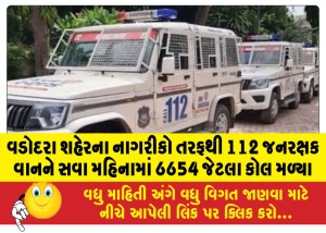 વડોદરા શહેરના નાગરીકો તરફથી 112 જનરક્ષક વાનને સવા મહિનામાં 6654 જેટલા કોલ મળ્યા