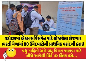 વડોદરામાં એક્સ સર્વિસમેન માટે યોજાયેલા રોજગાર ભરતી મેળામાં 80 ઉમેદવારોની પ્રાથમિક પસંદગી કરાઇ