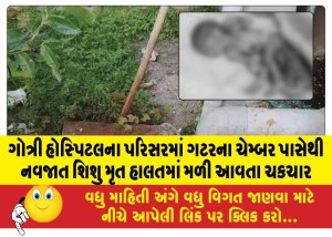 ગોત્રી હોસ્પિટલના પરિસરમાં ગટરના ચેમ્બર પાસેથી નવજાત શિશુ મૃત હાલતમાં મળી આવતા ચકચાર