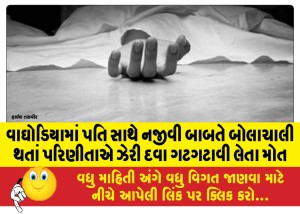 વાઘોડિયામાં પતિ સાથે નજીવી બાબતે બોલાચાલી થતાં પરિણીતાએ ઝેરી દવા ગટગટાવી લેતા મોત